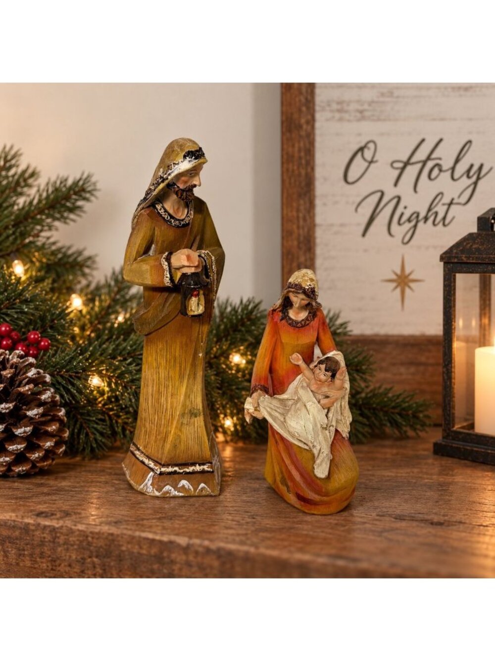 Large Resin Nativity Figurine Set Of 2 Mary Joseph Baby Jesus TII Collections
